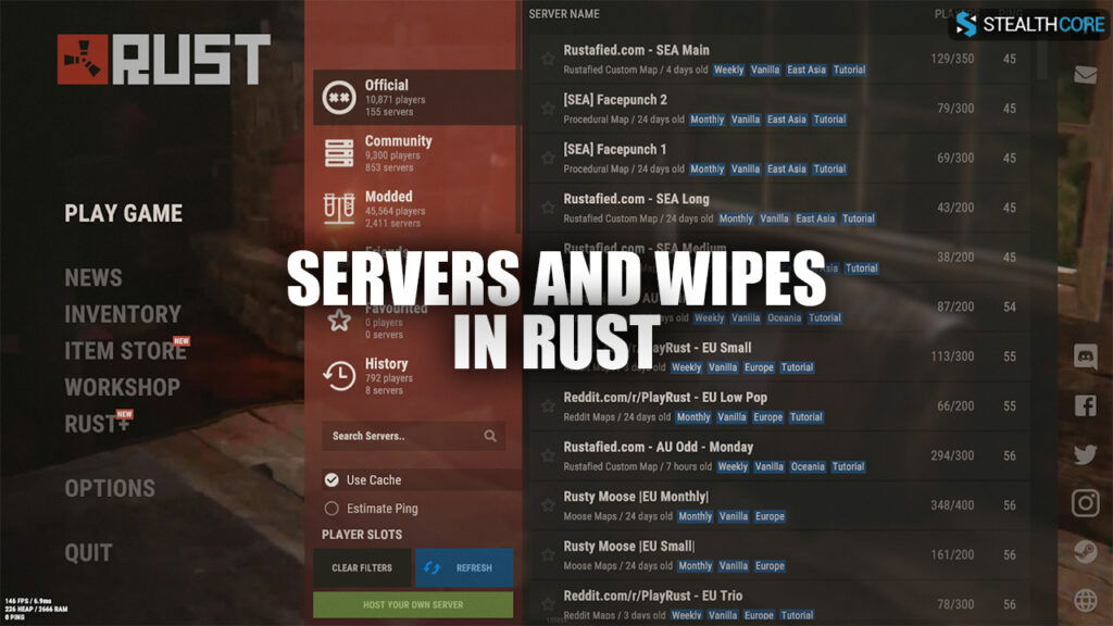 servers and wipes in rust